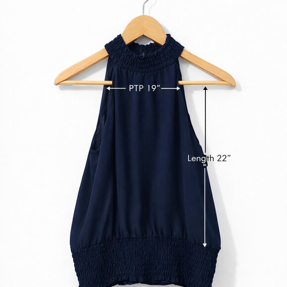 INC International Concepts Blue Halter Top Small Smocked Waist Flowy Blouse Chic - Picture 3 of 9